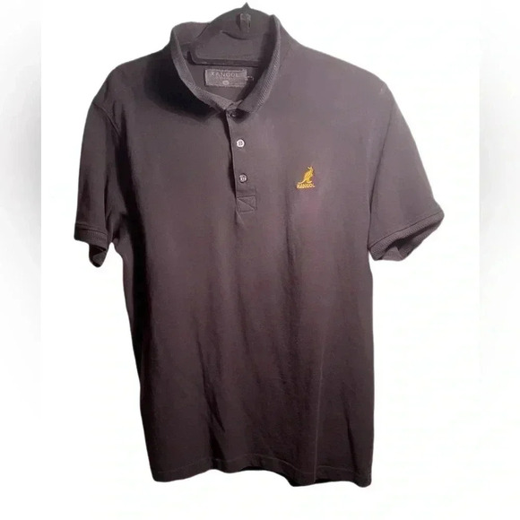 Vintage authentic Kangol blck lightweight polo shirt sleeve 3 button shirt  L - Picture 1 of 4
